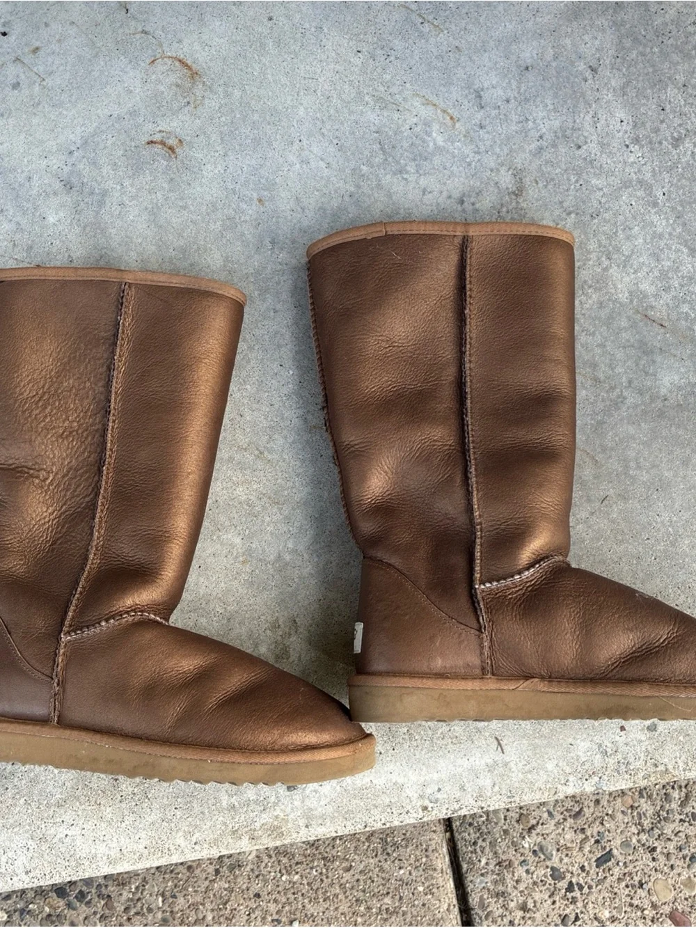 UGG Women's Bronze Metallic Tall Shearling Boots Sz 8 W